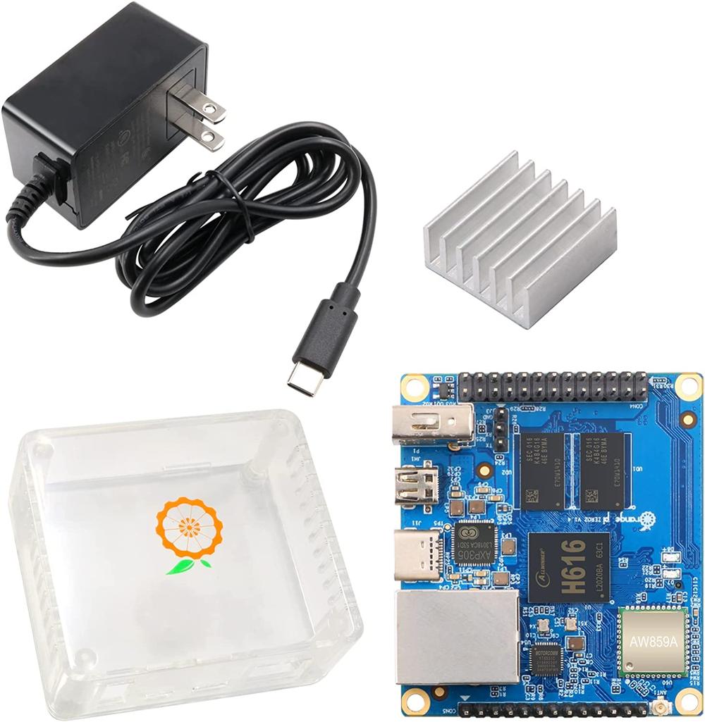 Orange Pi Zero 2 1GB with Clear Case, Heat Sink, and 5V 3A USB-C Power Supply