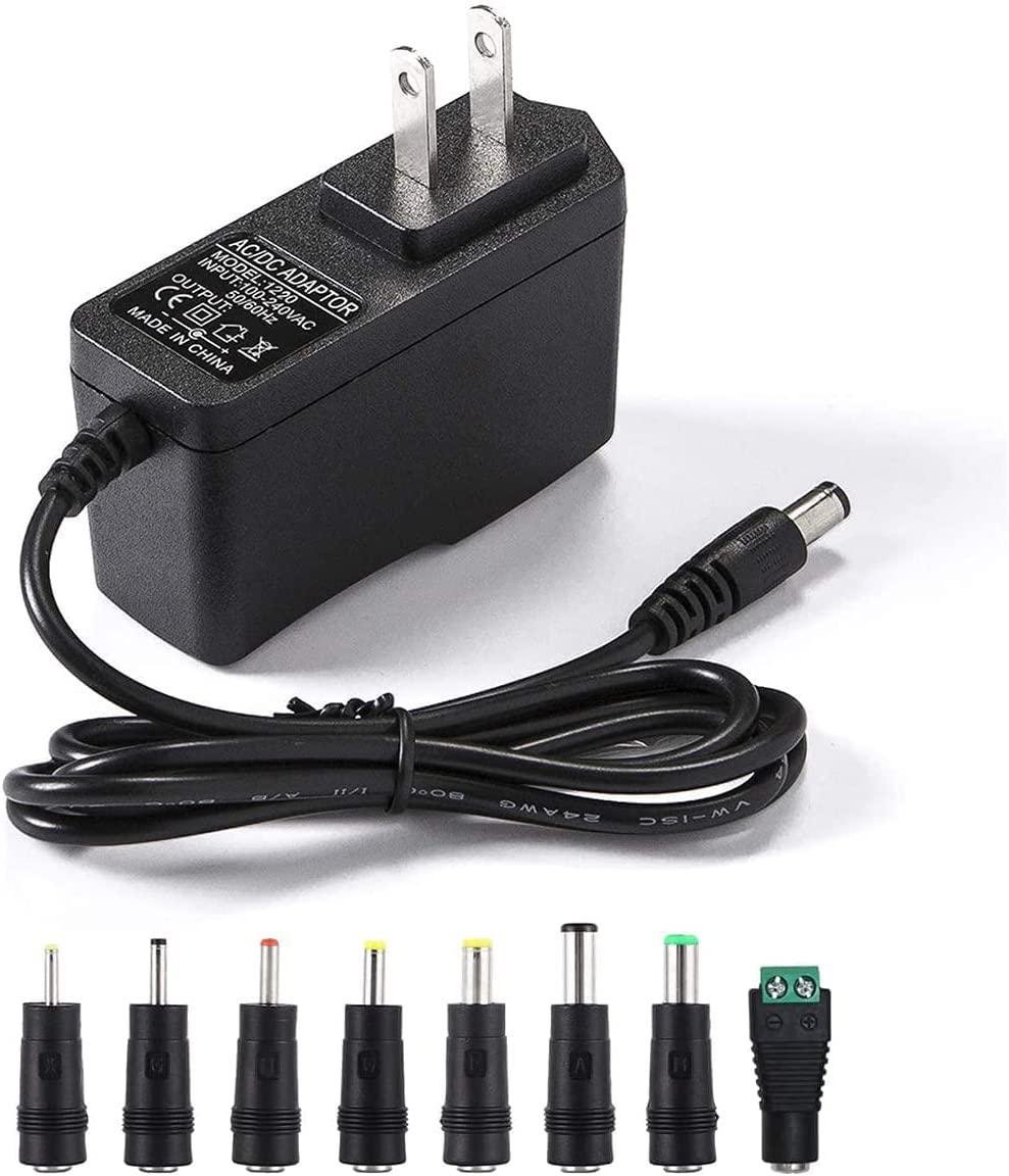 LitStar 12V 2A Power Supply with 5.5mm x 2.5mm/2.1mm Plug and with 8 Additional Plus