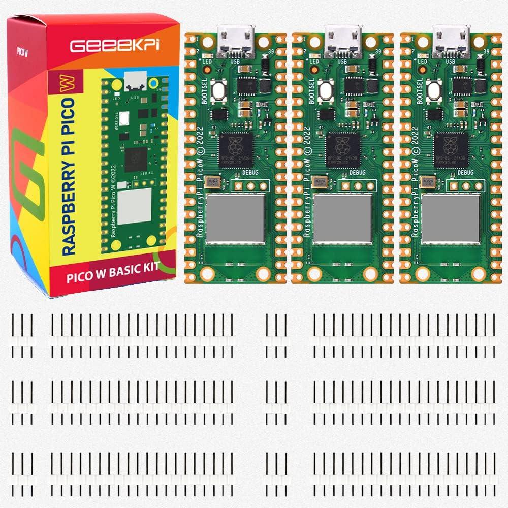 GeeekPi 3PCS Raspberry Pi Pico W RP2040 Microcontroller Board with Pin Headers