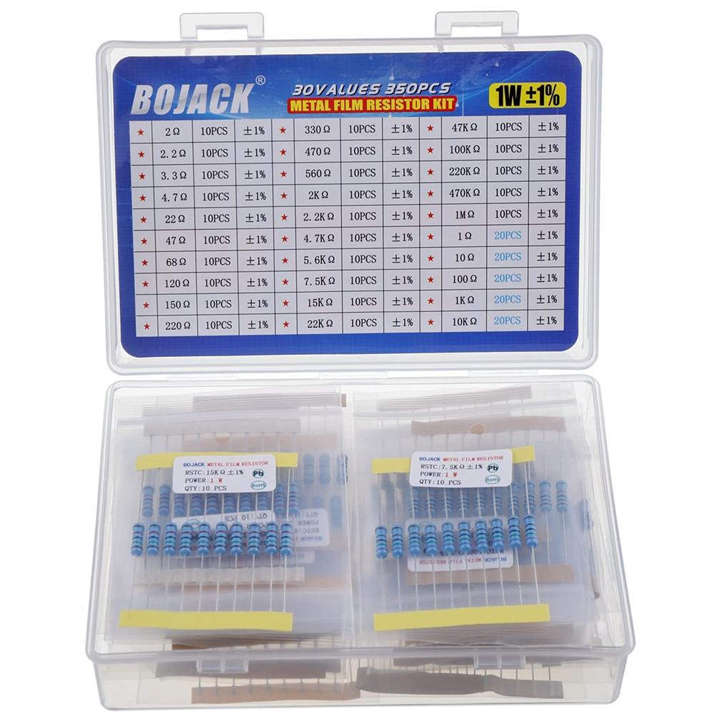 BOJACK Metal Film Resistor Kit 30 Values 1 Ohm – 1M Ohm with 1% 1W (350PCS)