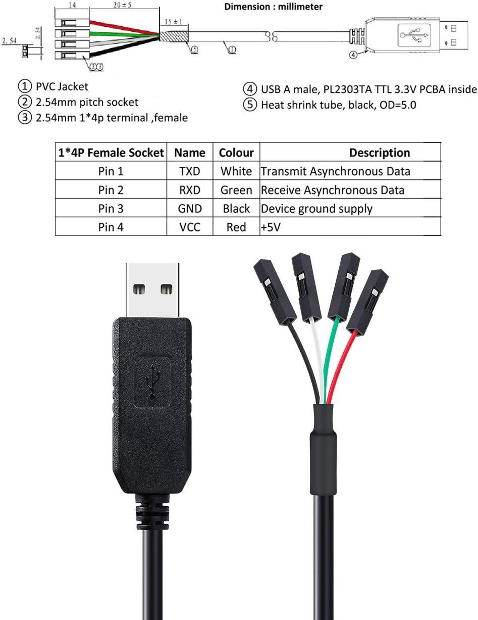 DTECH USB to TTL Serial Adapter 3.3V 4 Pin Prolific PL2303TA