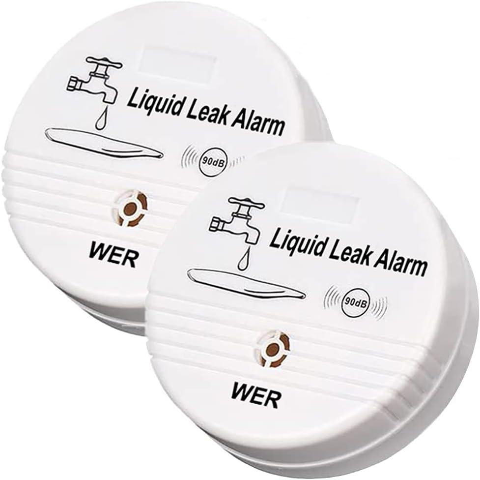 WER Water Leak Alarm Battery Operated Leak Alert Water Detector for Home Use (2PCS)