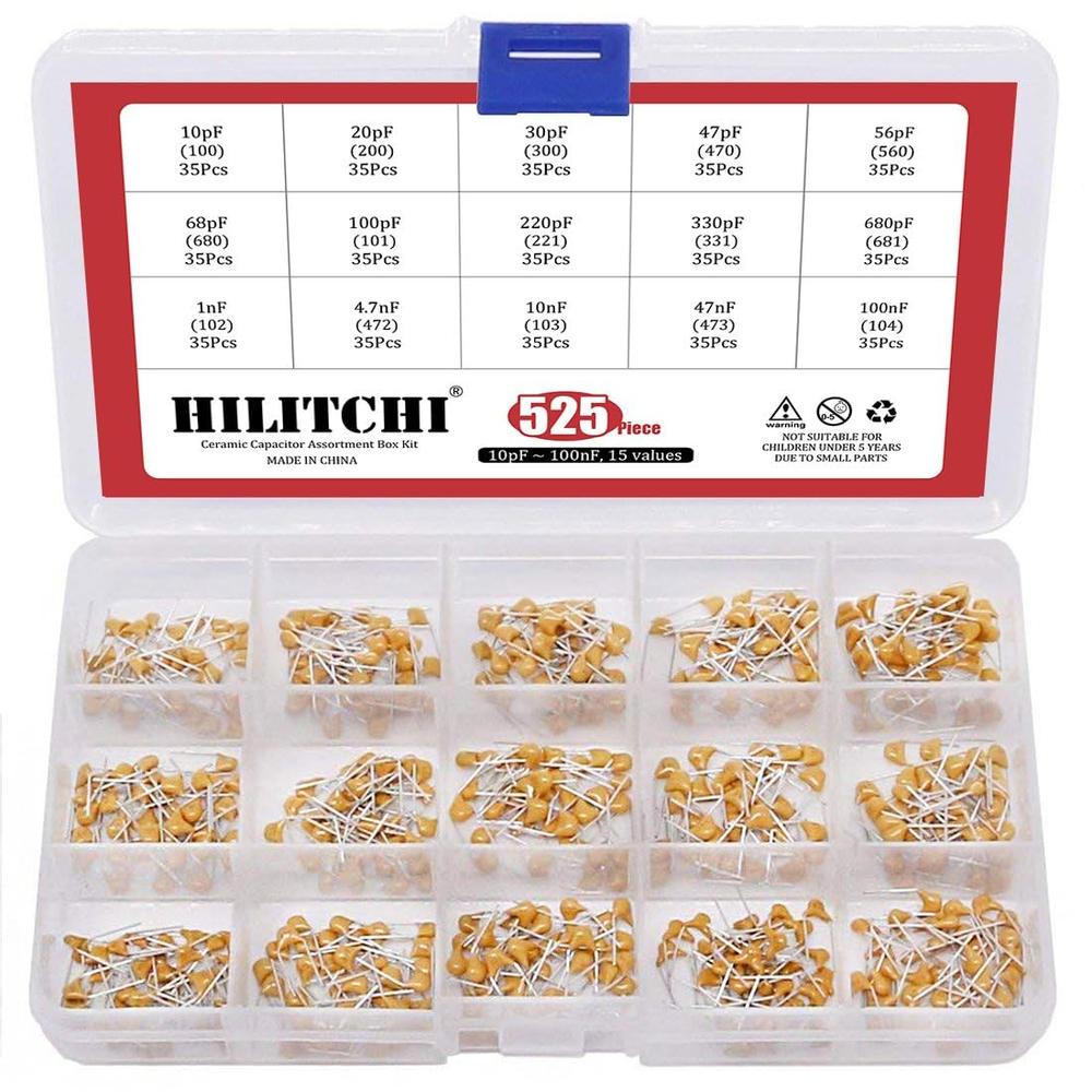 Hilitchi 10pF to 100nF 15 Values Ceramic Capacitor Set (525PCS)