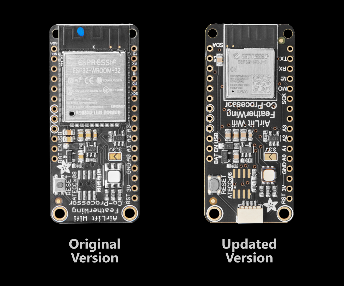 Adafruit Airlift FeatherWing ESP32 Board Versions